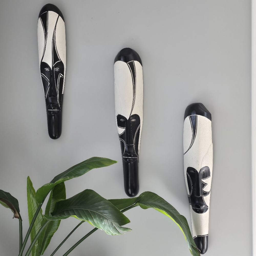 Black and White Tribal Wall Masks